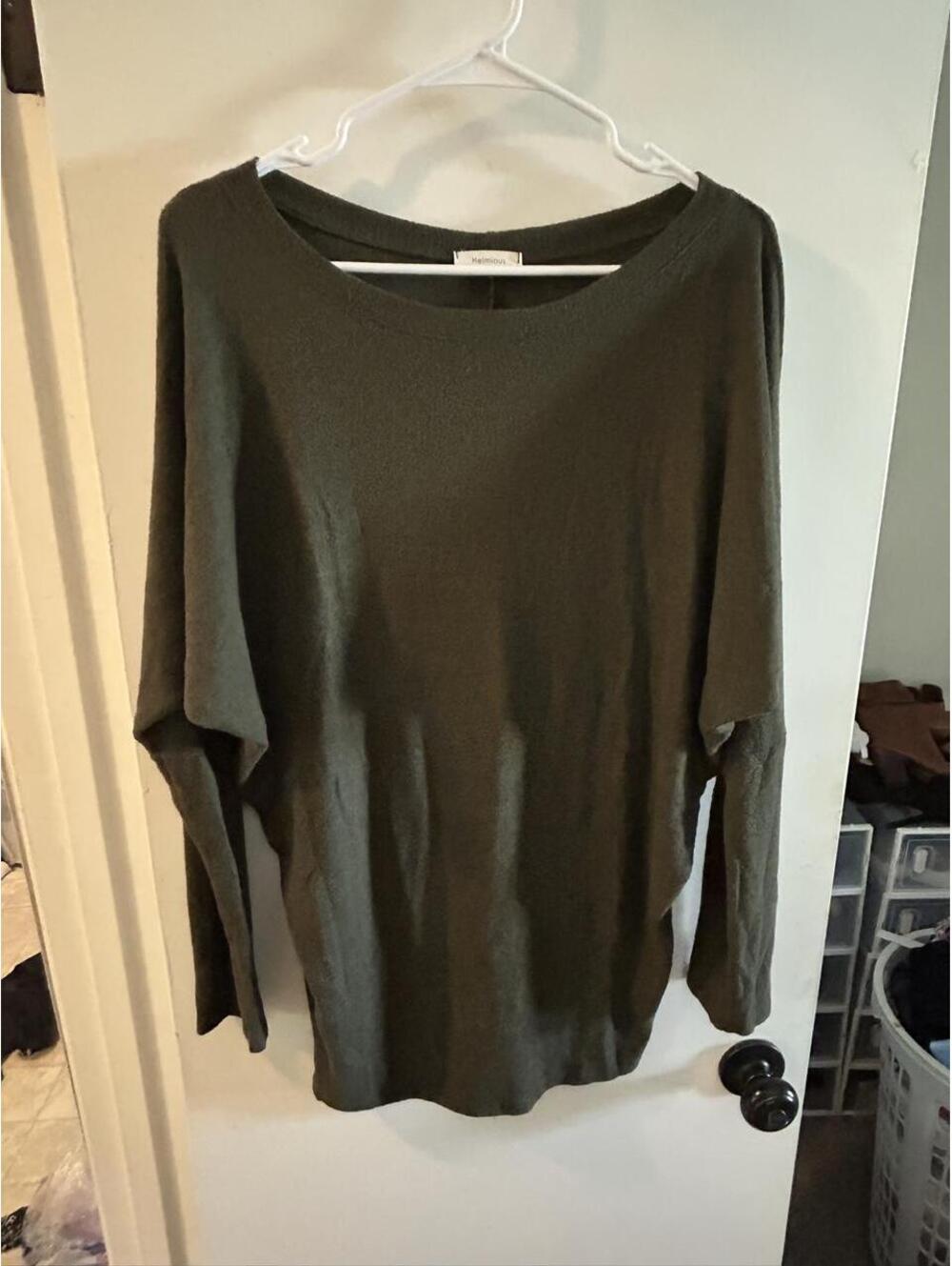 Heimious olive green oversized dolman batwing sleeve top in size M